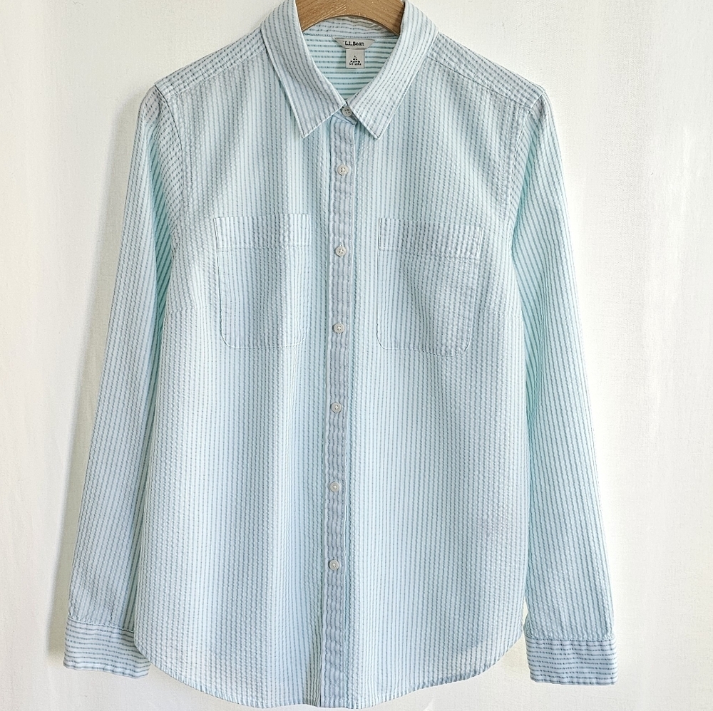 LL Bean Vacationland Seersucker Shirt Long-Sleeve